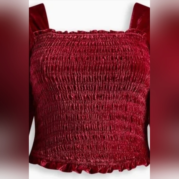 Torrid NWT, Red Velvet, Smocked, Blouson Sleeve, Crop Top, Size 4X - Picture 9 of 11